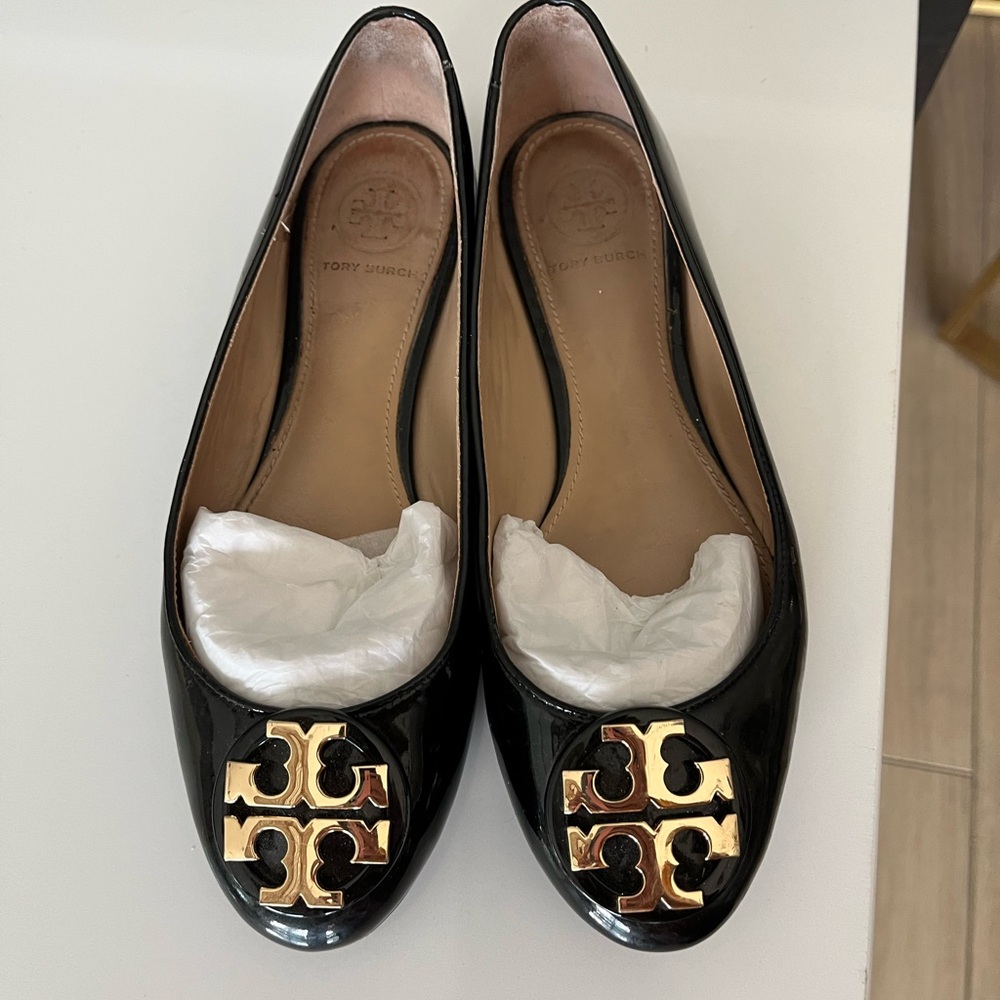Tory Burch Black and Gold Ballet Flats